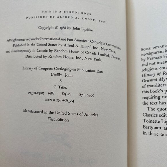 S. a Novel by John Updike Novel 1988 1st Edition 1st Print Knopf Book HC DJ - Picture 4 of 16